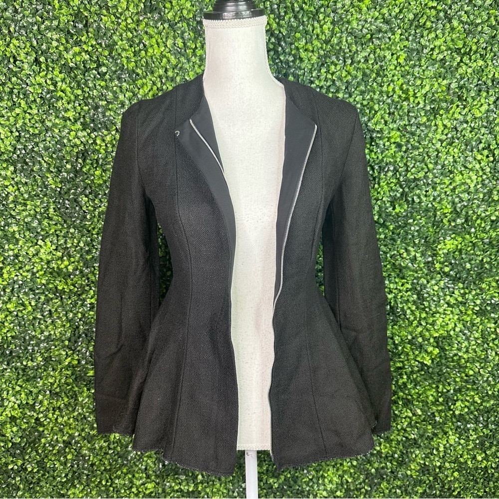 Theory black Raw  hem‎ fit flare linen blend zip up blazer nwt movemnet j